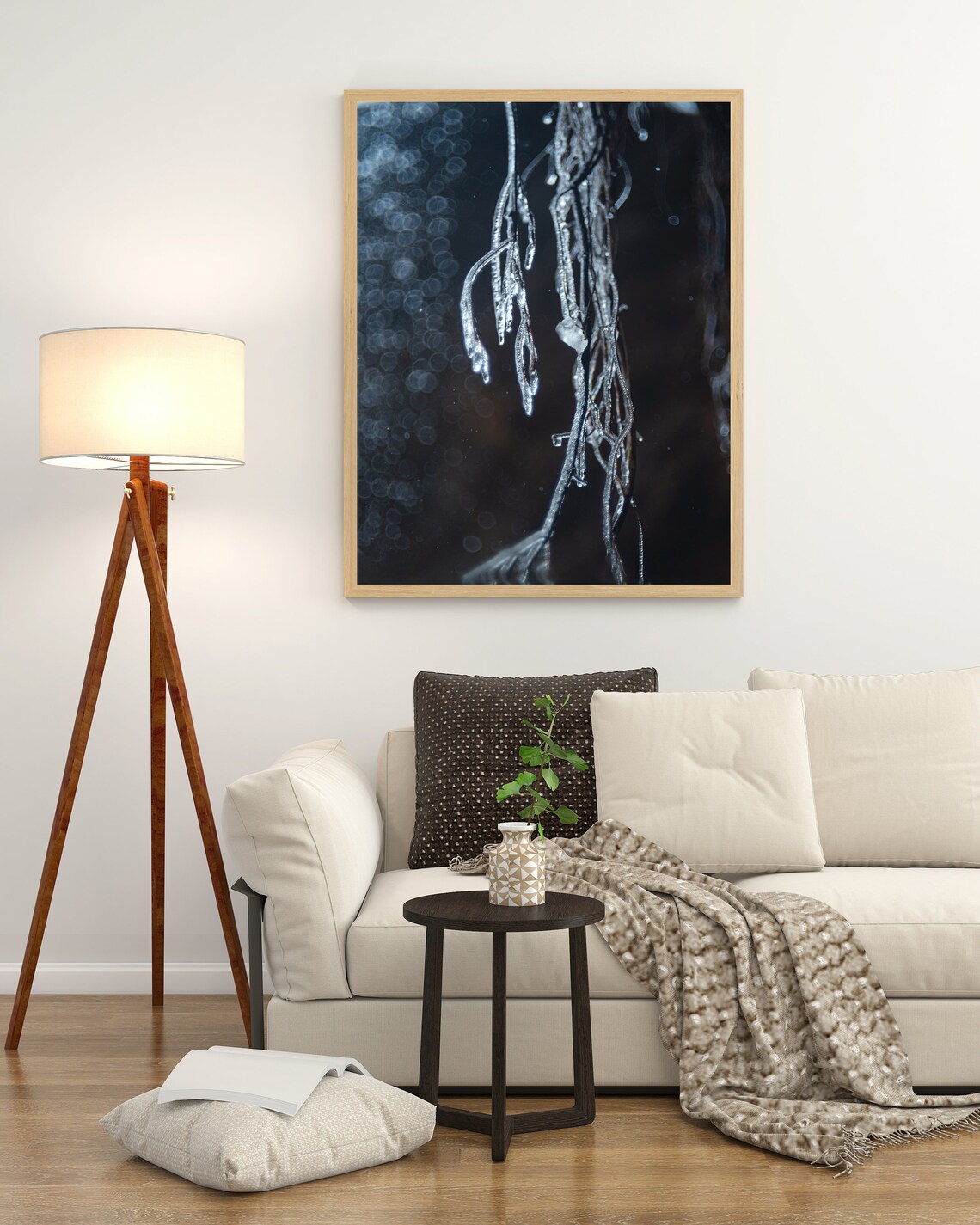 Frozen Icicle Branches Night Macro Winter Nature Photo Poster - Image 3