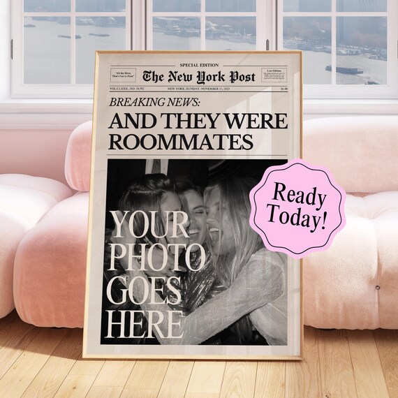 Custom Newspaper Print And They Were Roommates Poster Personalized College Dorm Wall Art Roomies Newsprint Gift For Roommate