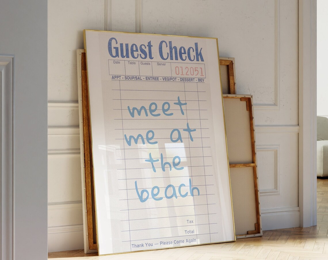Meet Me At The Beach Blue Typography Poster