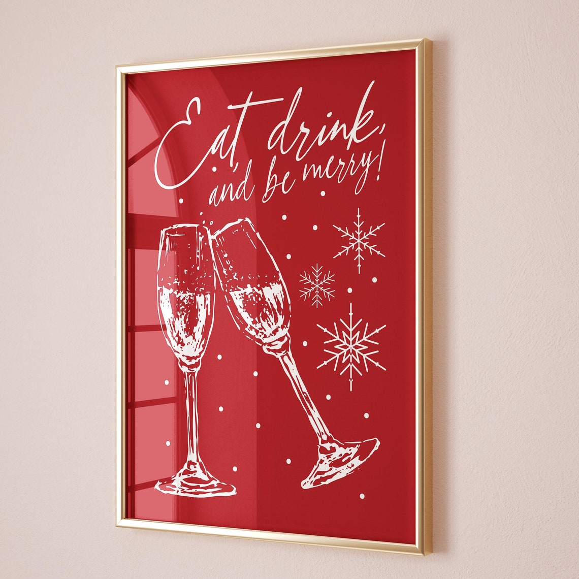 Eat Drink and Be Merry Red Christmas Champagne Funny Quote Poster