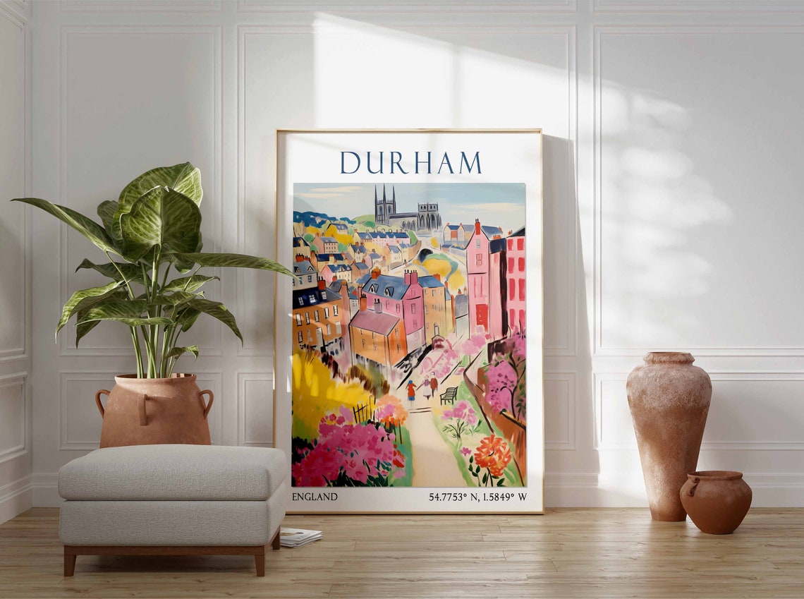 Durham Cathedral Over Colorful Garden Path England Poster Art - Image 2