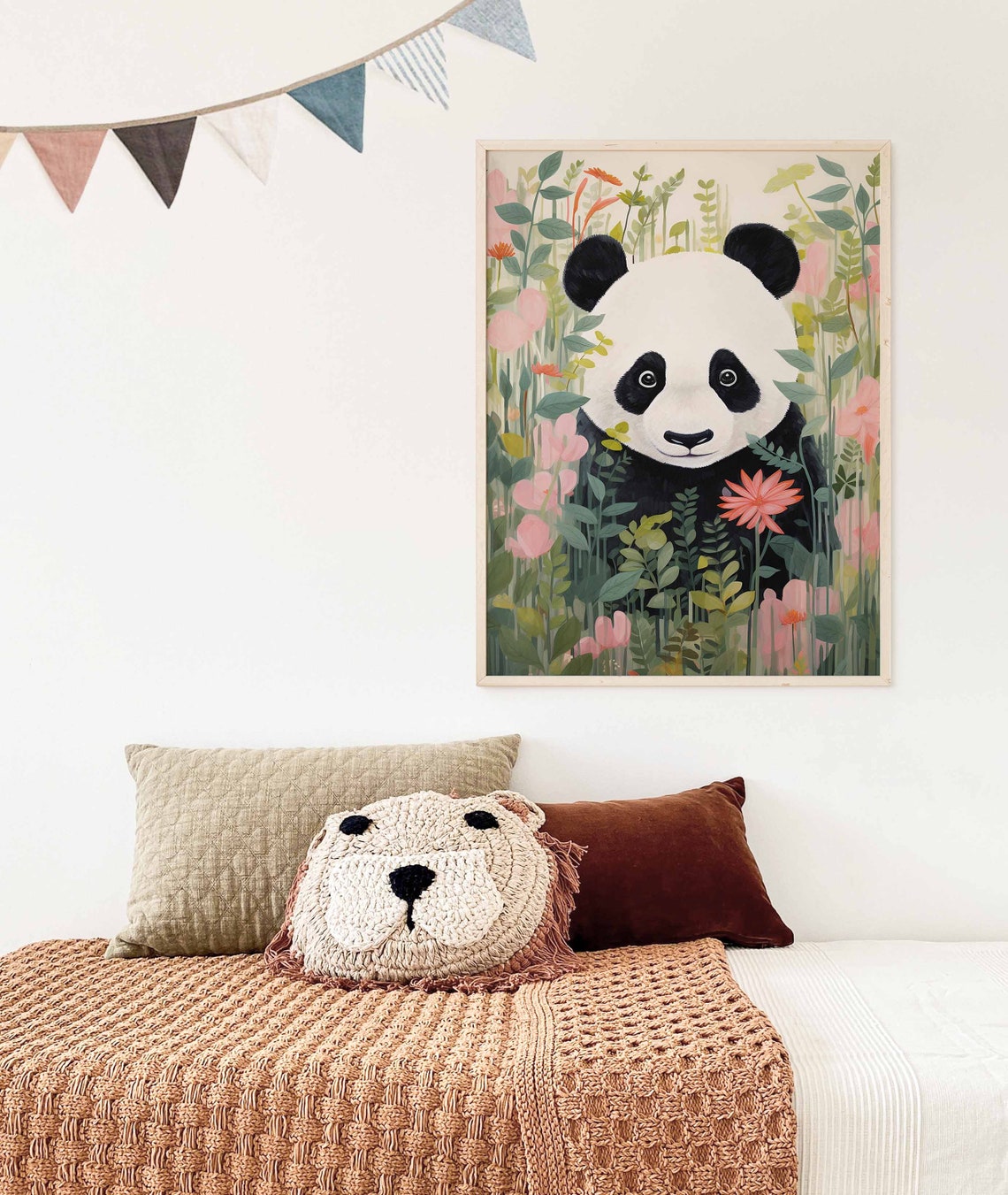 Cute Panda Peeking Through Flowers Watercolor Nursery Poster - Image 3