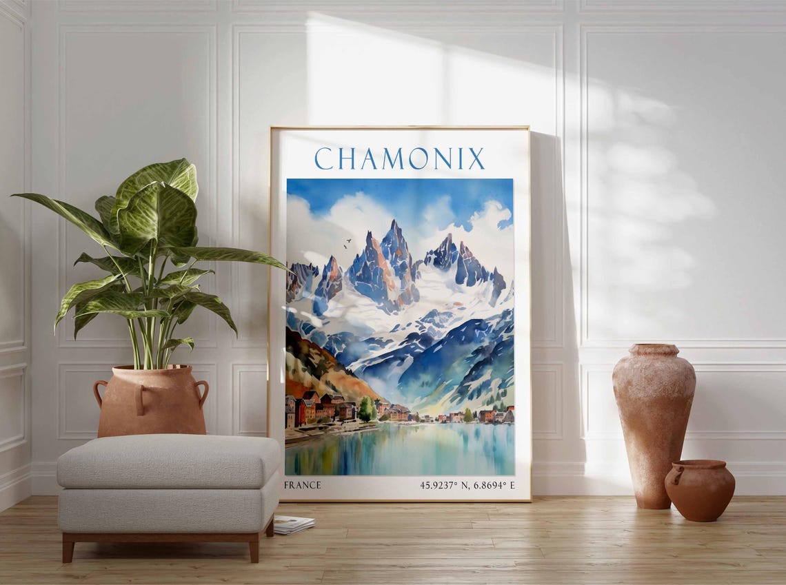 Chamonix France Mont Blanc Massif Over Riverside Valley Town Poster - Image 2