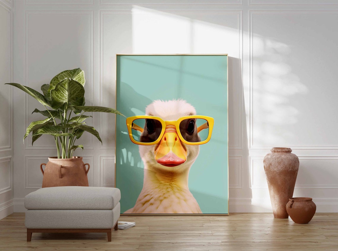 Duckling Wearing Oversized Yellow Glasses on Mint Green Poster - Image 3