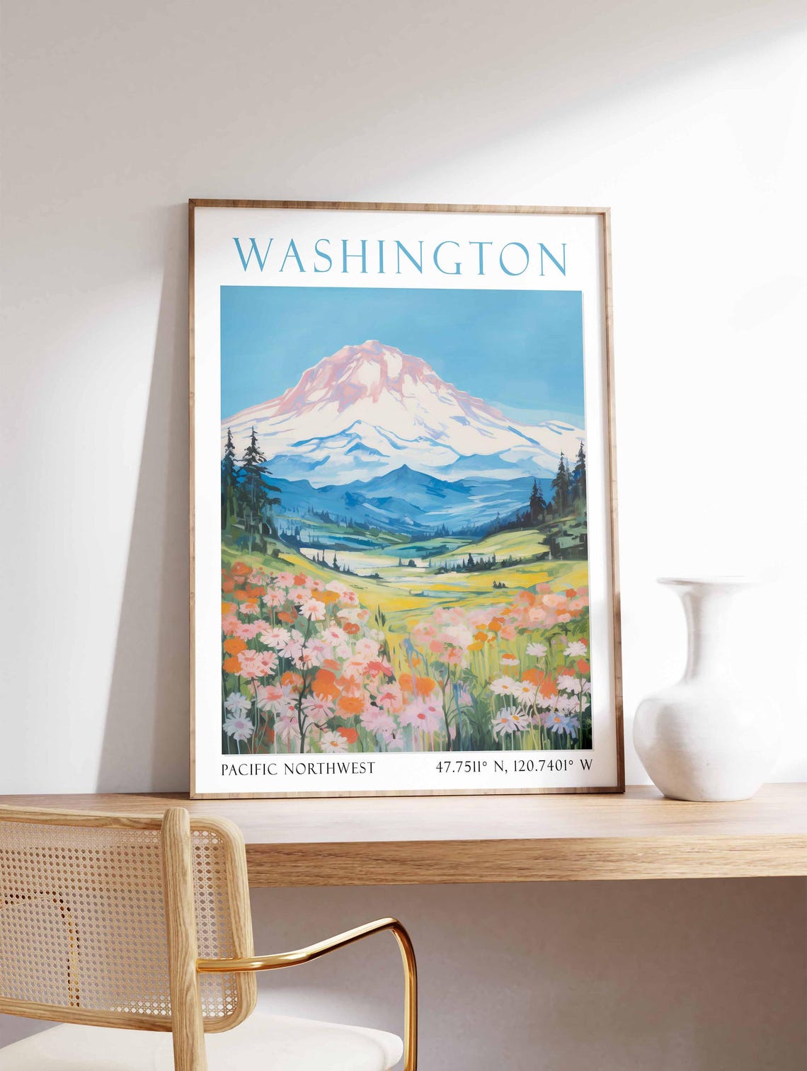 Washington Mount Rainier Wildflower Meadow Watercolor Travel Poster - Image 4