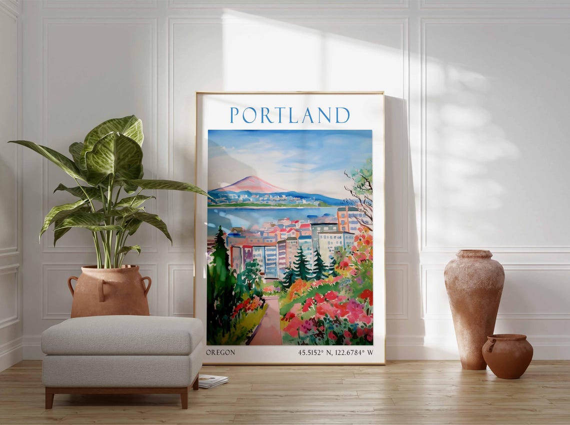 Portland Oregon Poster Vintage Portland Print Portland Wall Art Minimal Travel Print Travel Poster - Image 2