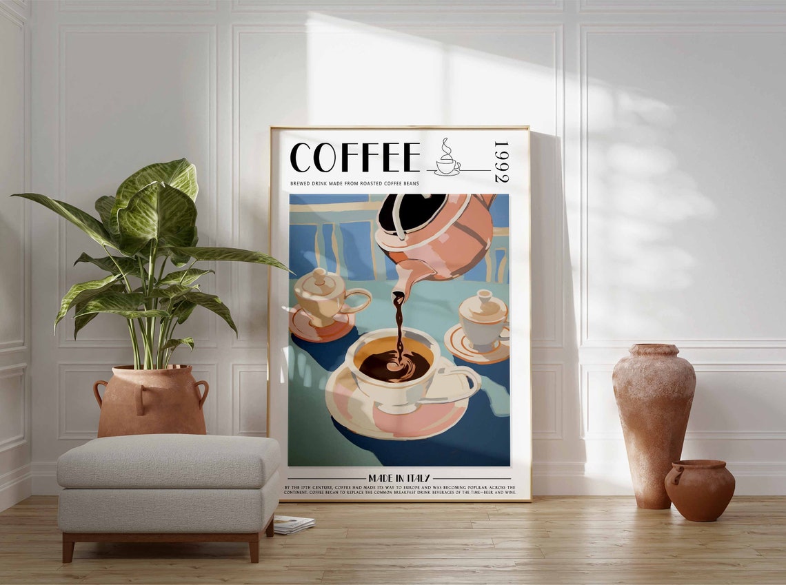 Coffee 1992 Copper Teapot Pouring White Background Retro Poster - Image 3