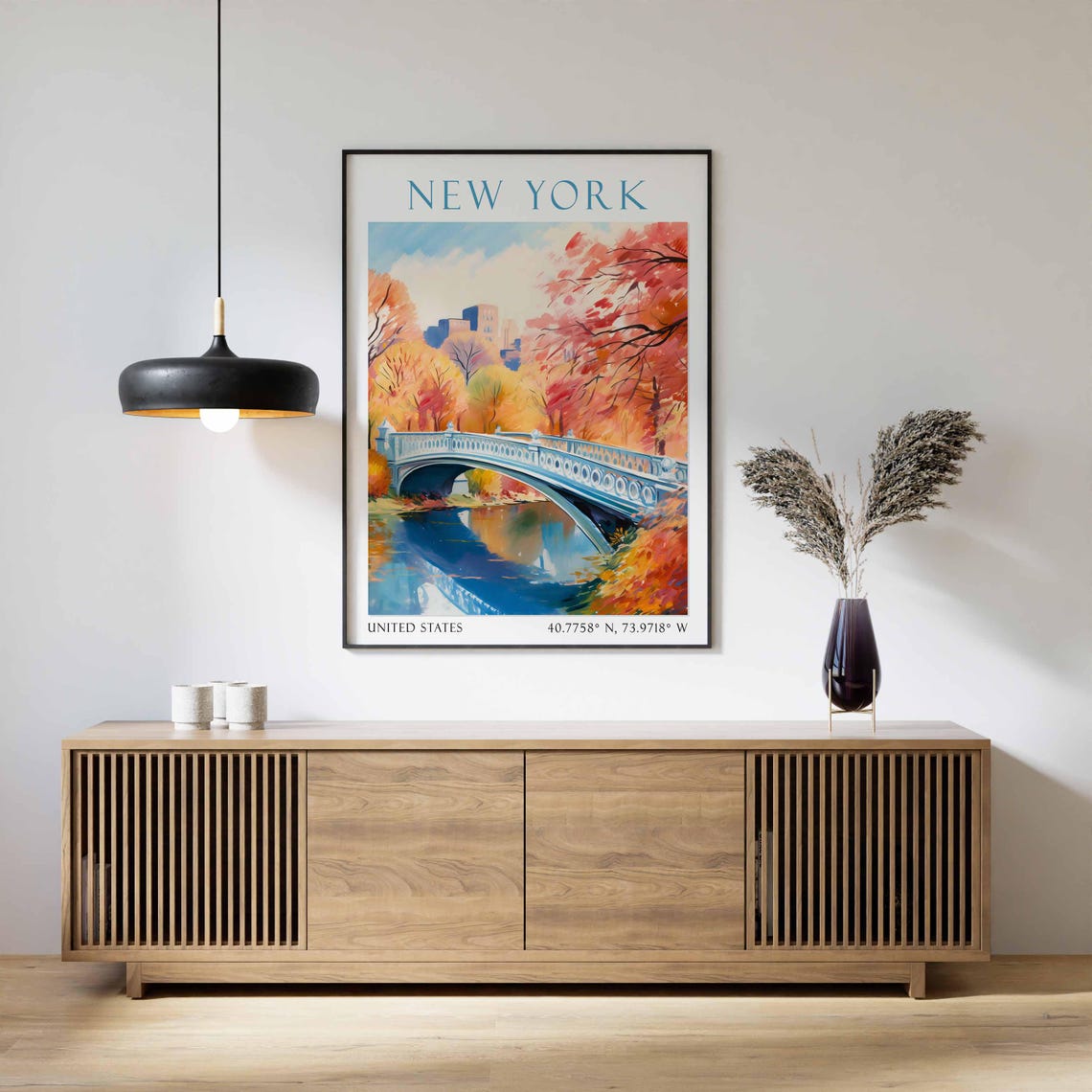 New York Central Park Bow Bridge Autumn Fall Foliage Watercolor Poster - Image 2