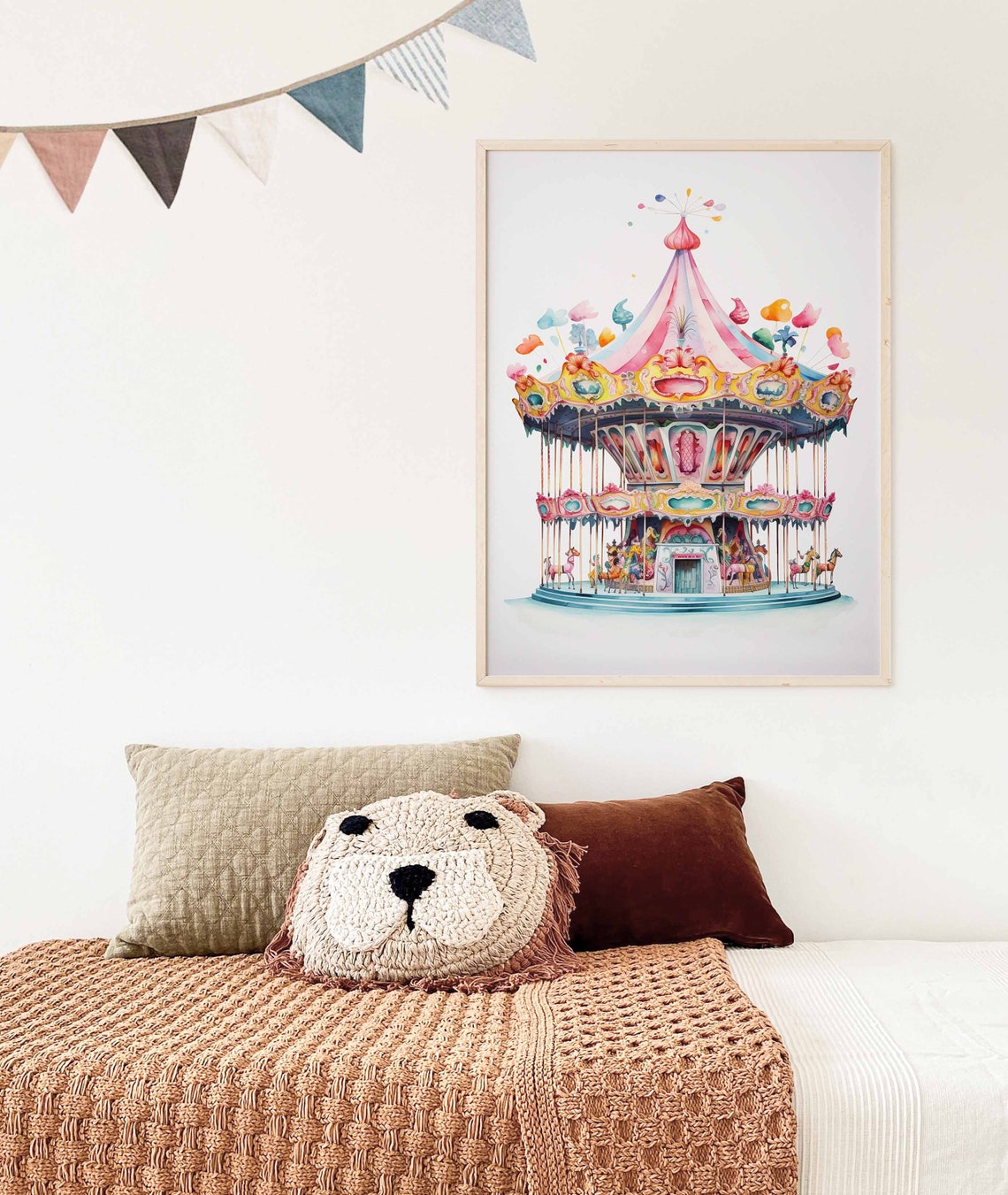 Pastel Pink Carousel Watercolor Poster for a Soft Girls Nursery - Image 3