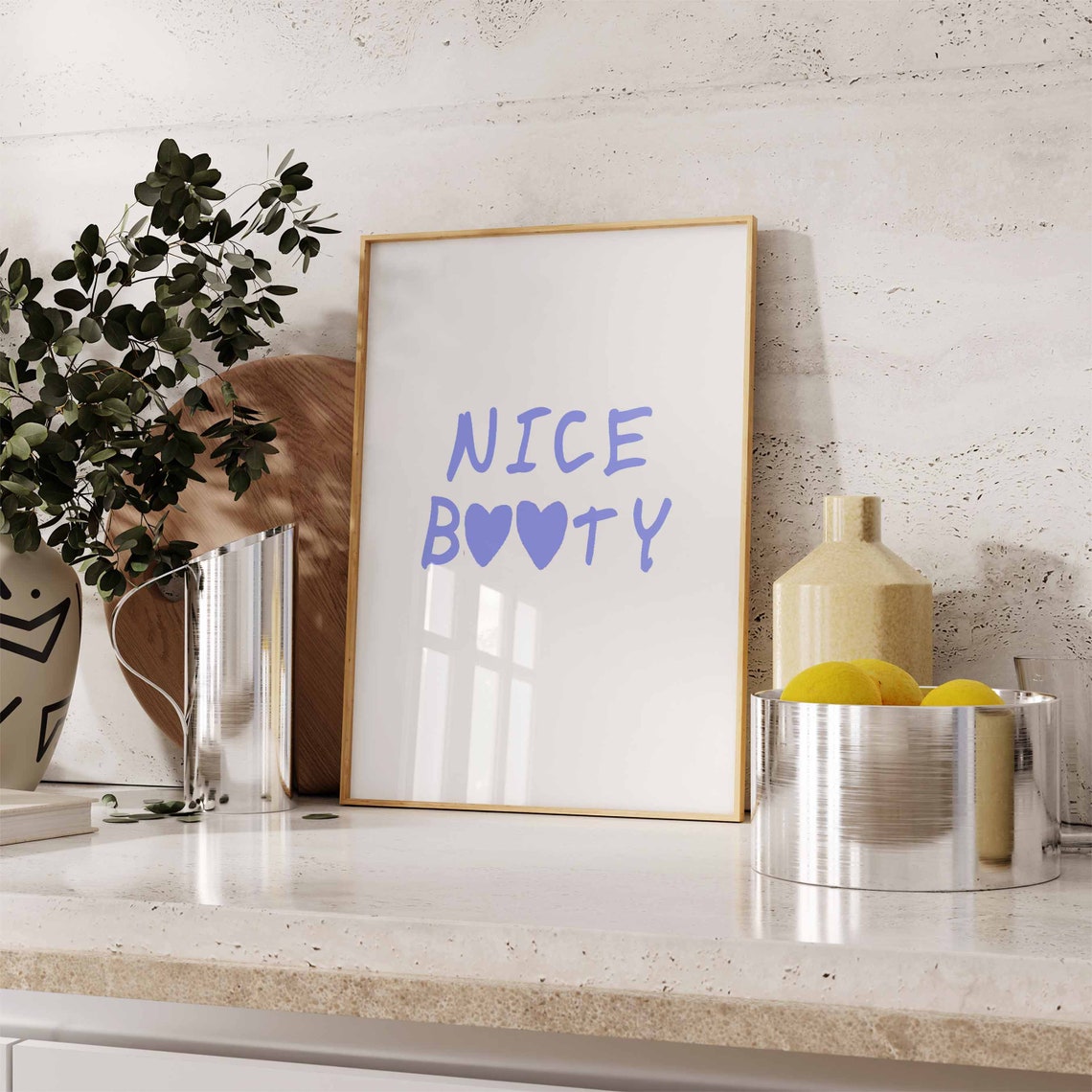 Nice Booty Heart Text Funny Blue Handwritten Bathroom Poster - Image 3