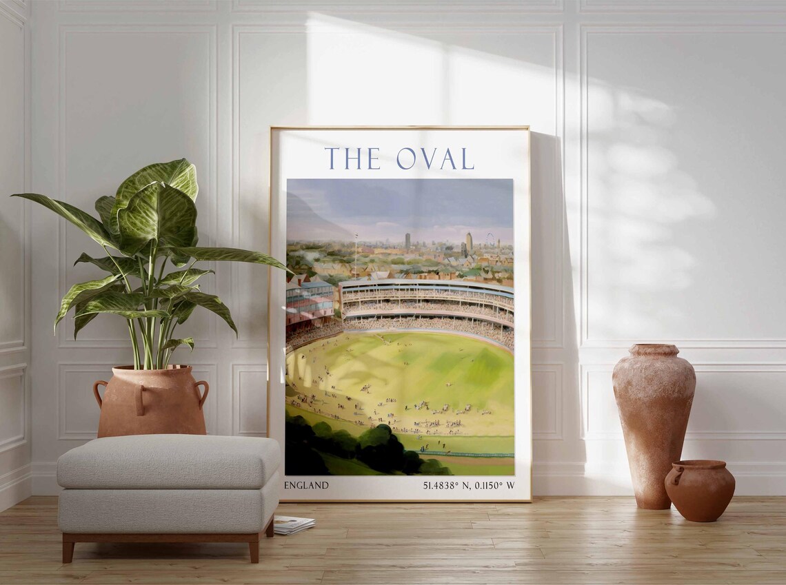 The Oval Cricket Stadium London Match Watercolor Sports Poster - Image 3