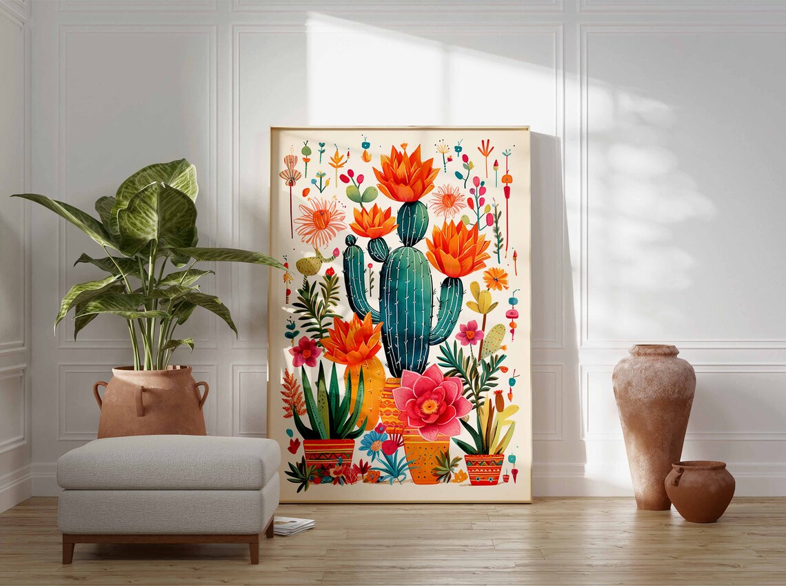 Mexican Floral Cactus Vintage Travel Poster Print - Image 3