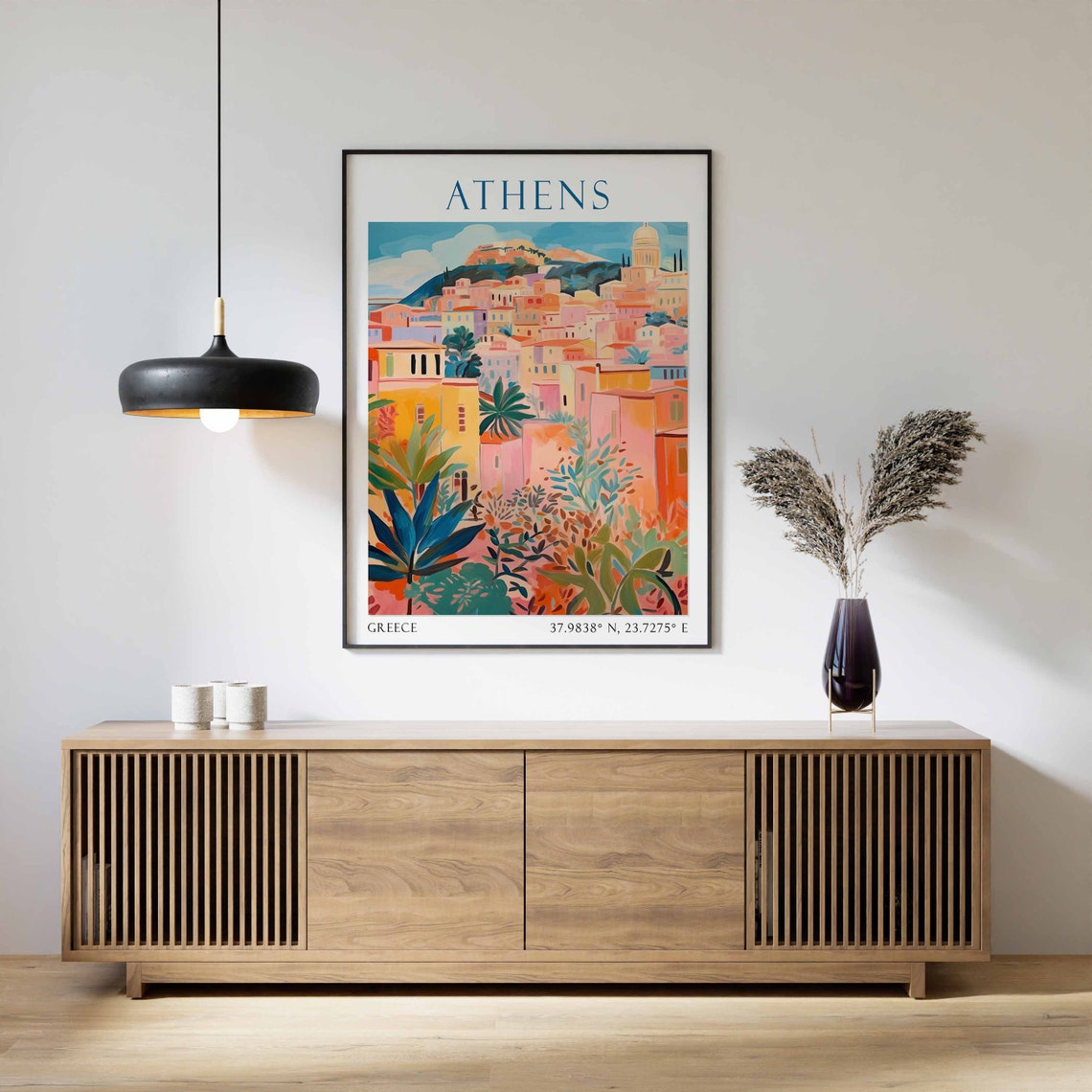 Athens Greece Acropolis Hill Colorful Cityscape Travel Poster - Image 2