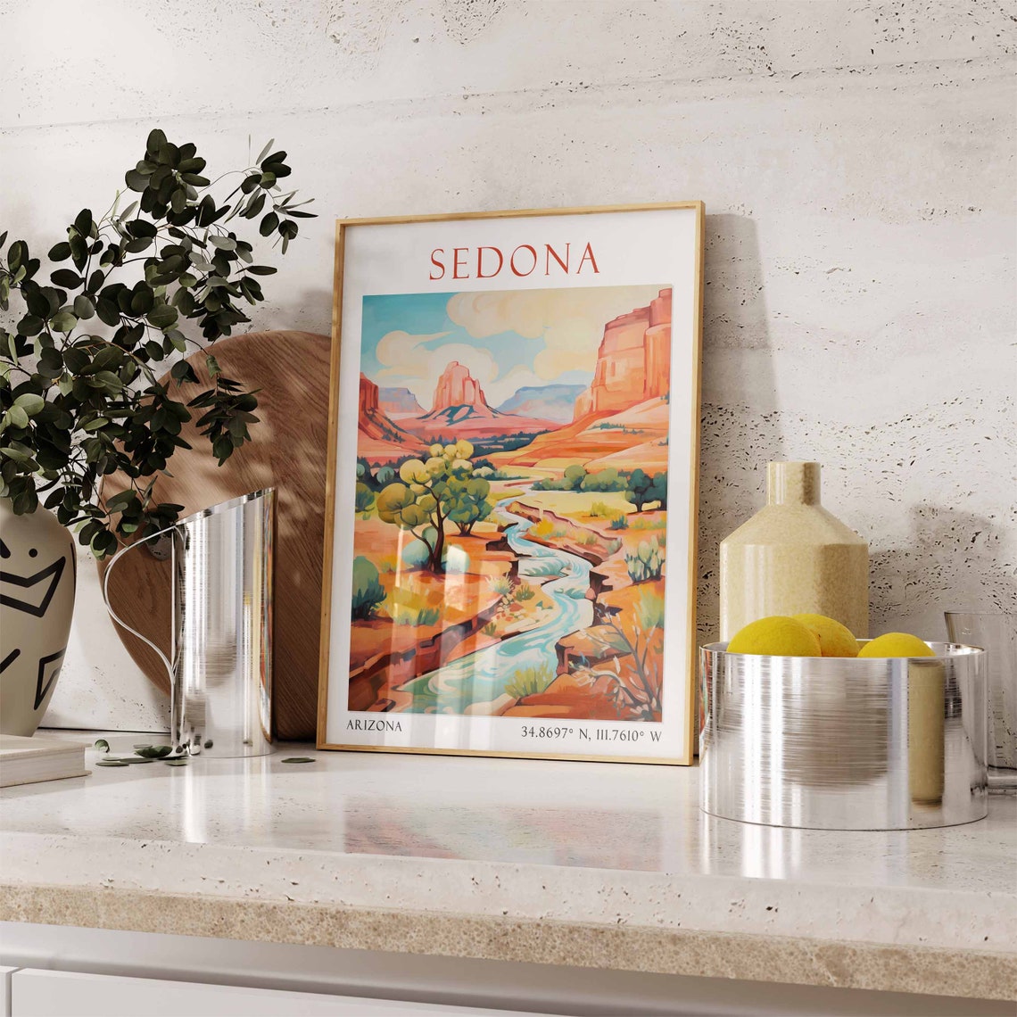 Sedona Red Rock Desert Stream Canyon Southwest Arizona Travel Poster - Image 2