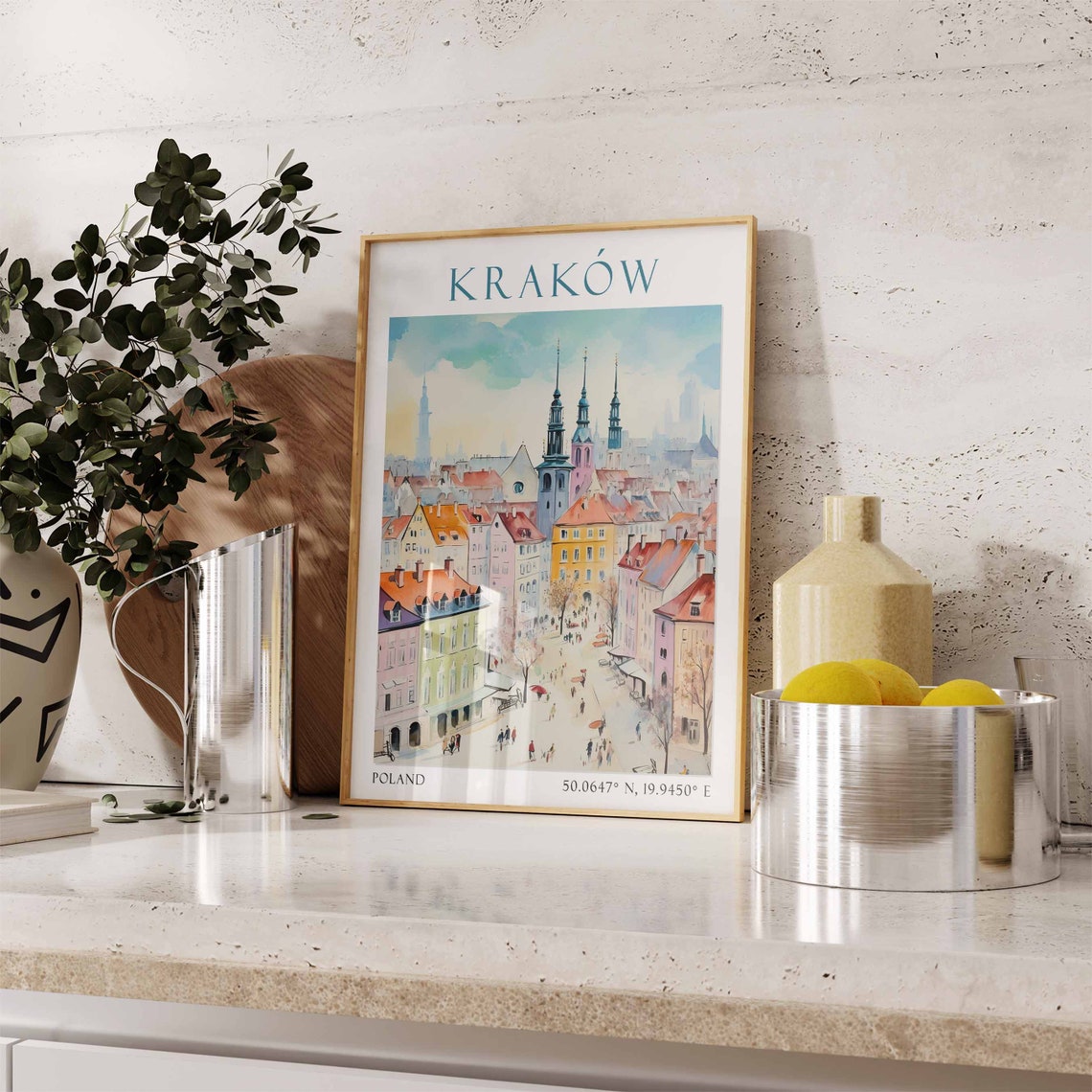 Krakow Poland Travel Poster Old Town Square Church Towers View - Image 2