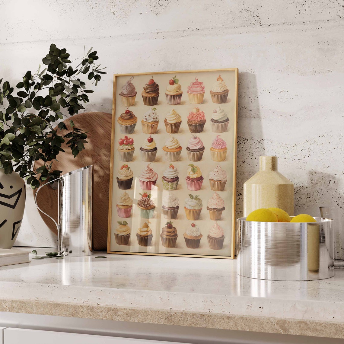 Thirty Painted Cupcake Grid Watercolor Bakery Dessert Poster - Image 2