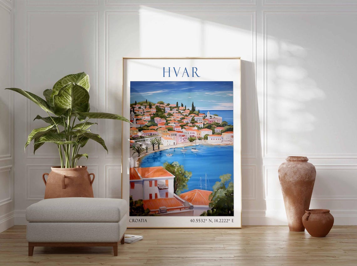Hvar Poster Croatia Travel Print European Decor Europe Travel Poster Hvar Wall Art Sea Print Hvar Gift Hvar Travel Poster - Image 3