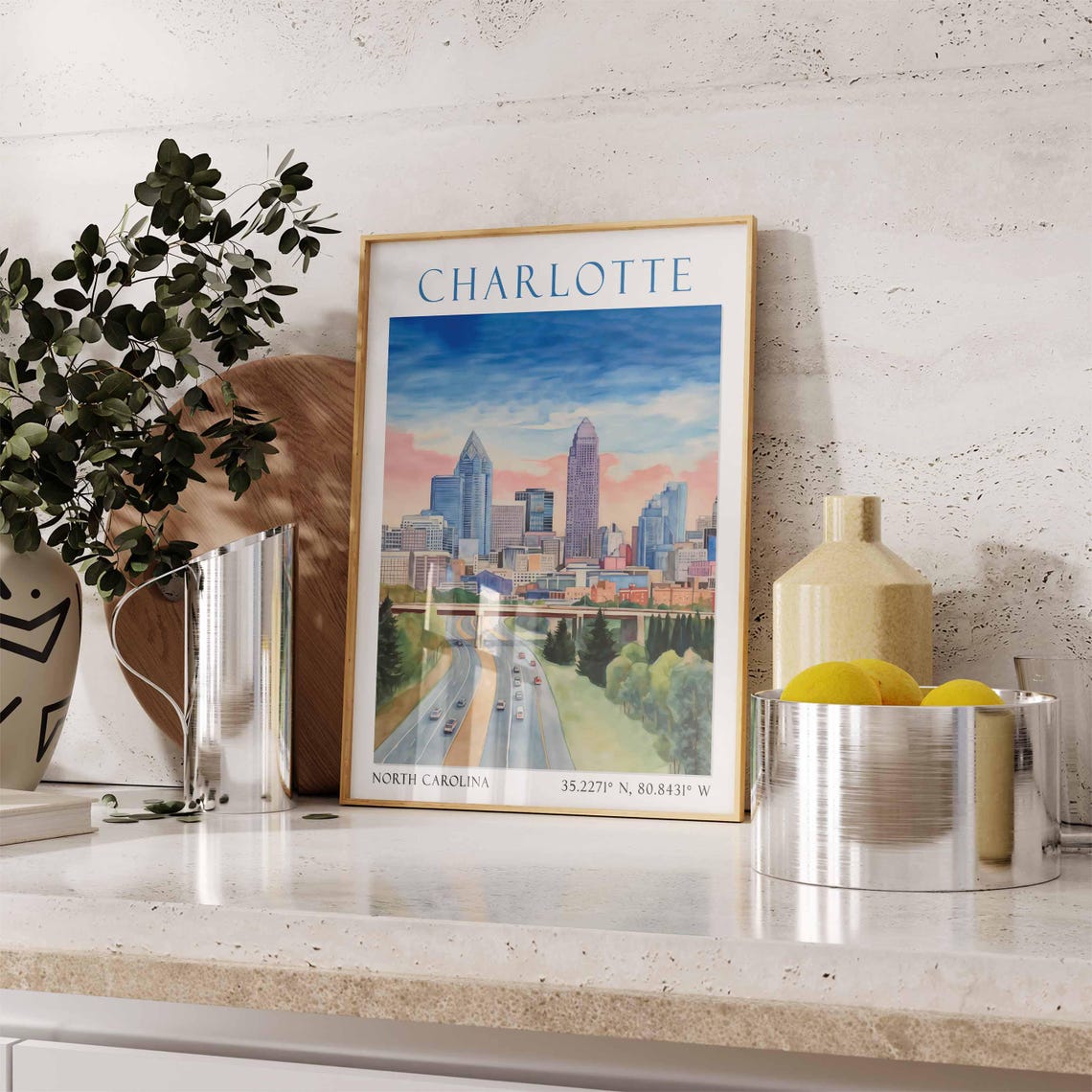 Charlotte North Carolina Dusk Skyline with Highway View Poster - Image 3