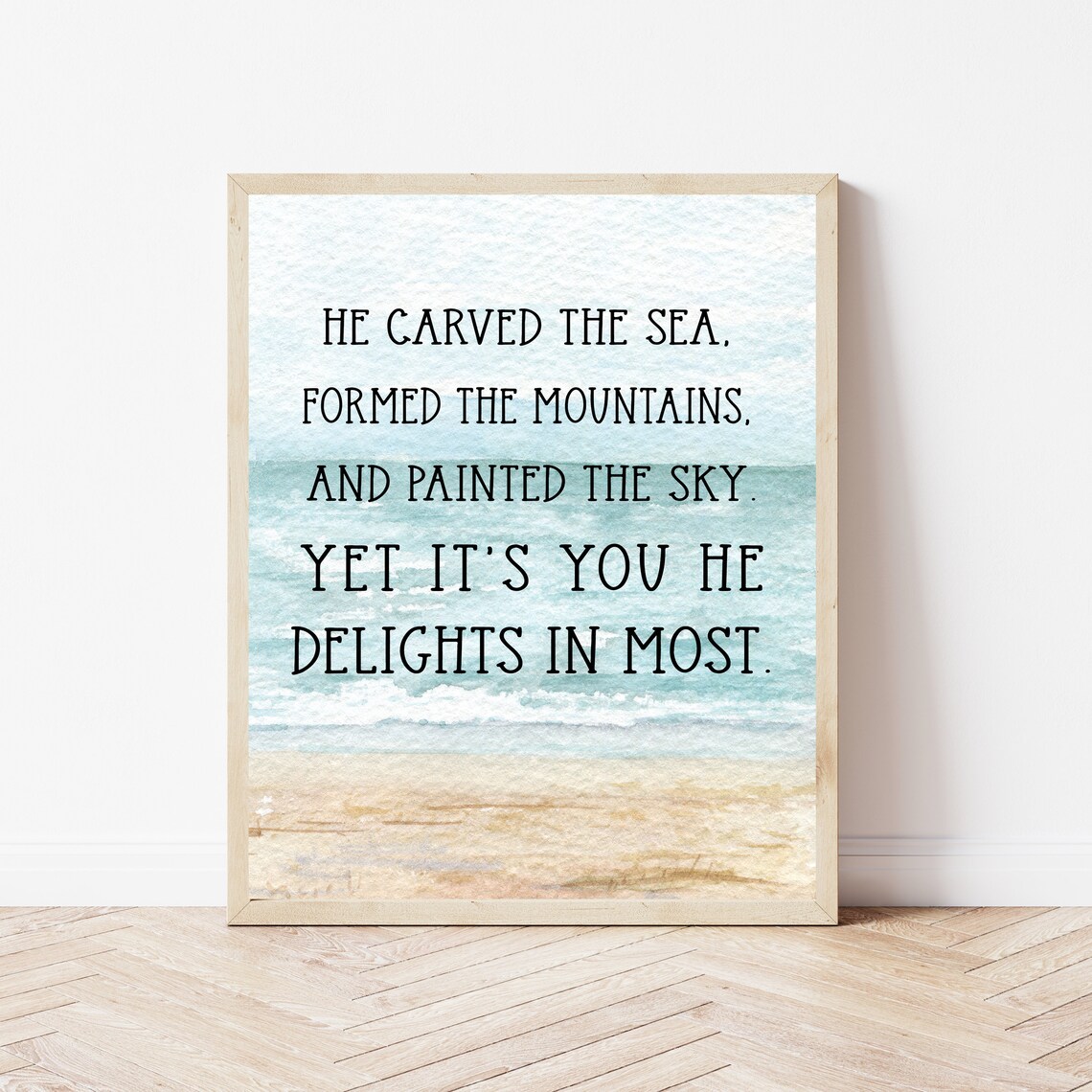He Carved the Sea Beach Bible Verse Coastal Christian Quote Poster