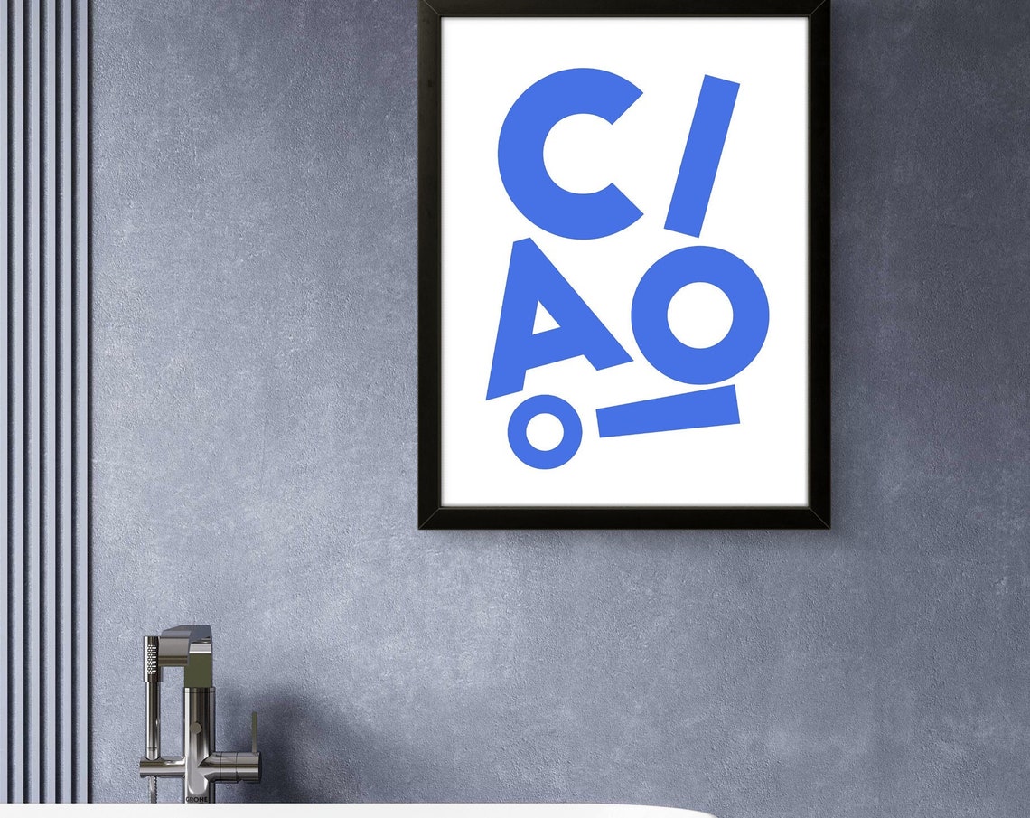 Ciao Striking Blue Lettering On White Modern Typography Poster - Image 3