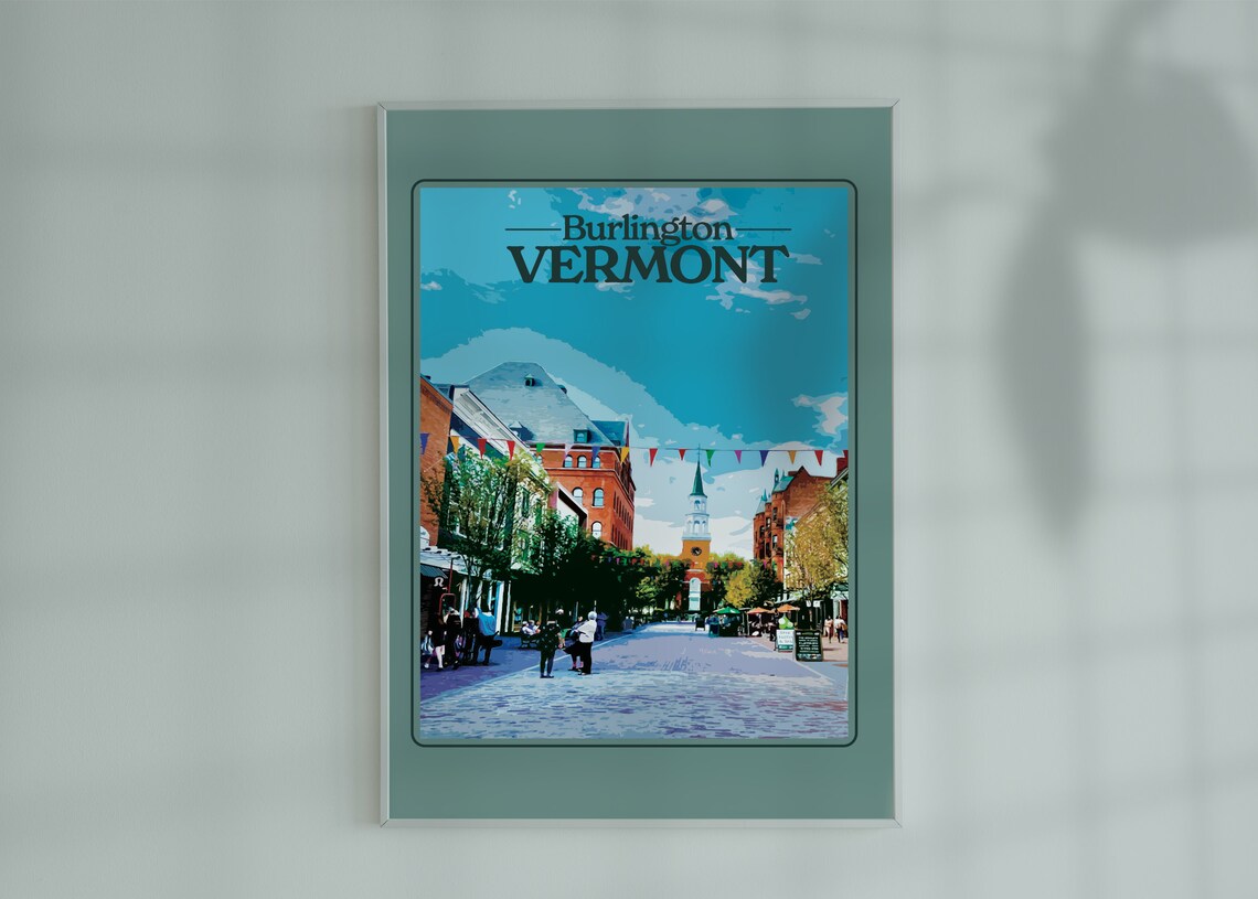 Burlington Vermont Church Street Downtown Scene Travel Poster