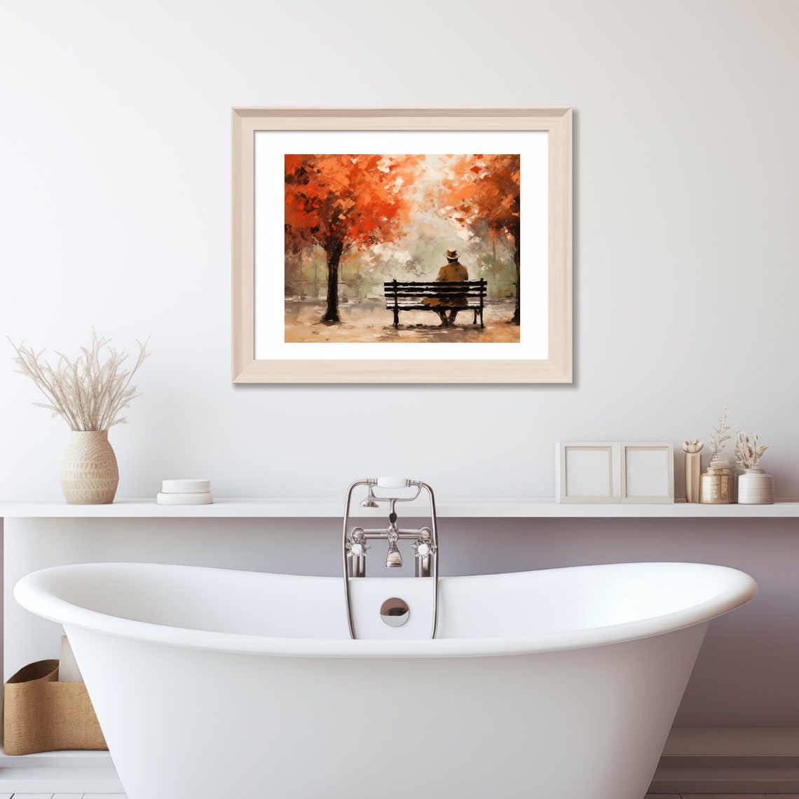 Man Sitting Alone On A Park Bench Beneath Autumn Trees Wall Art - Image 3