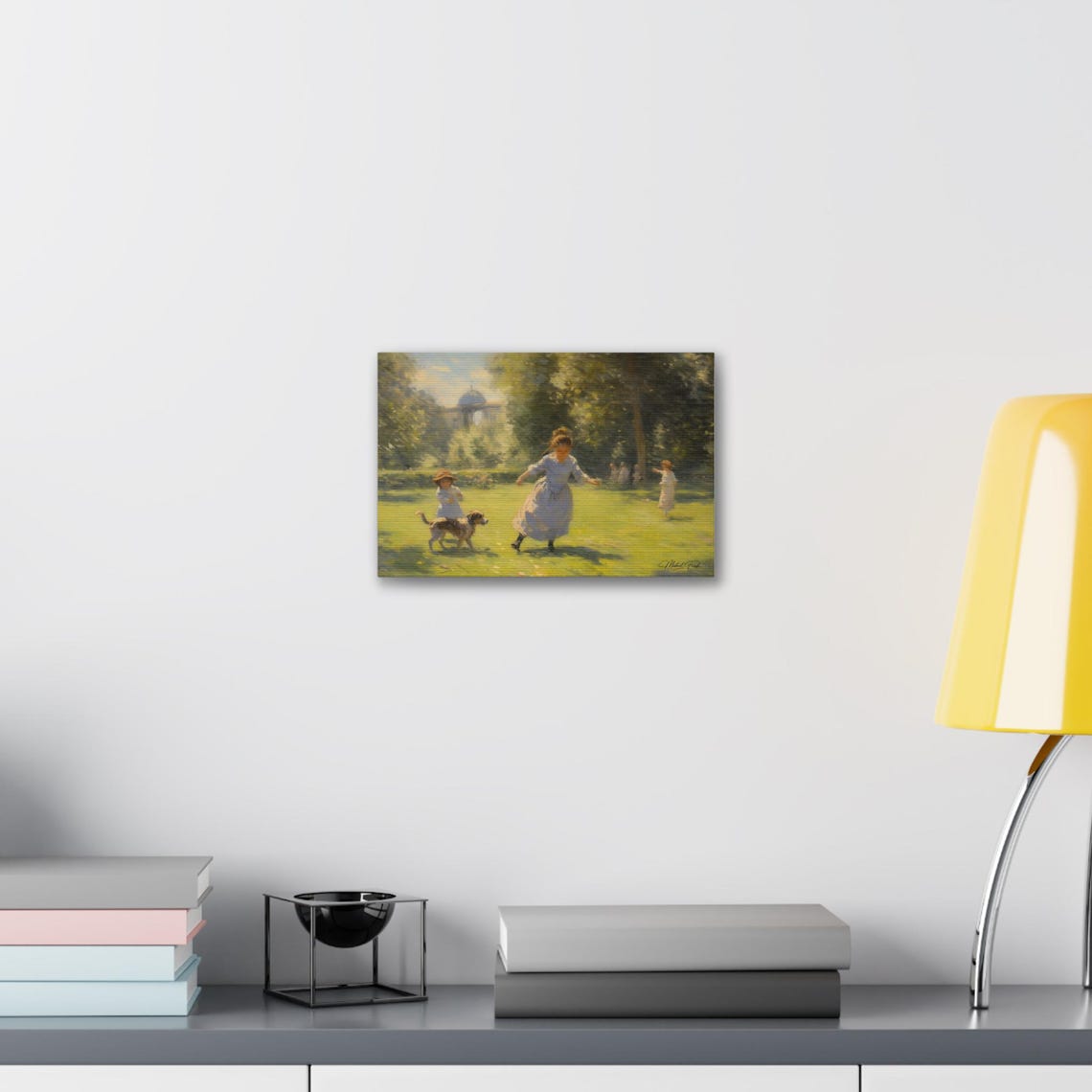 Children Playing With Dog Sunny Summer Park Scene Artwork Poster - Image 6