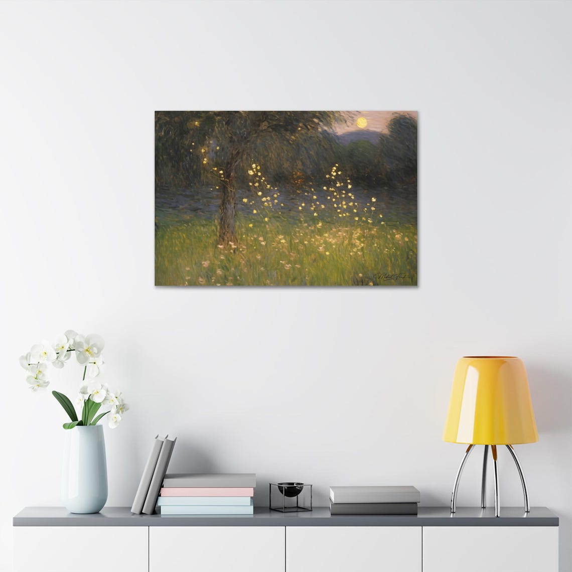 Fireflies at Twilight Moonlit Meadow Vintage Landscape Poster - Image 7
