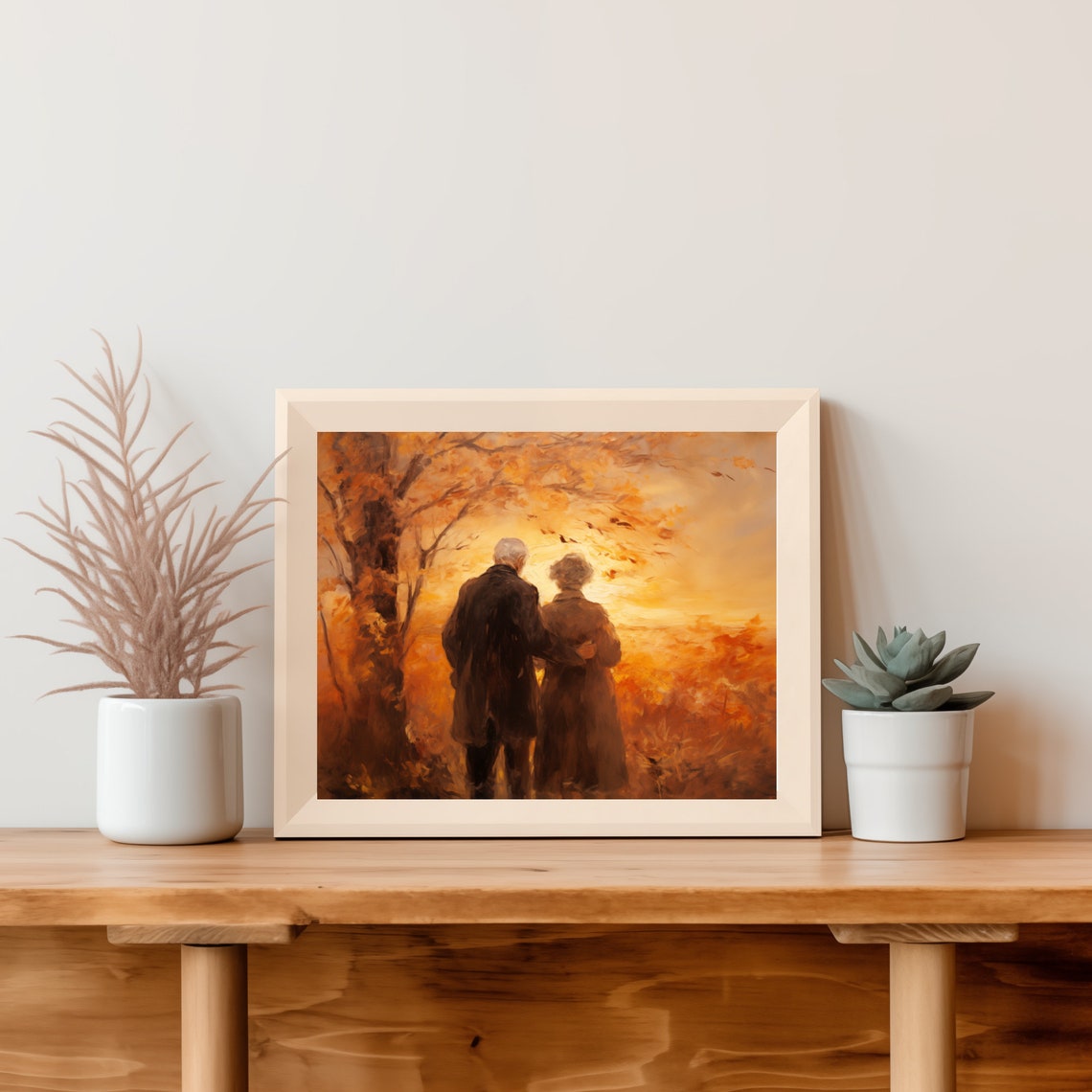 Elderly Couple Walking Together At A Golden Autumn Sunset Poster - Image 5