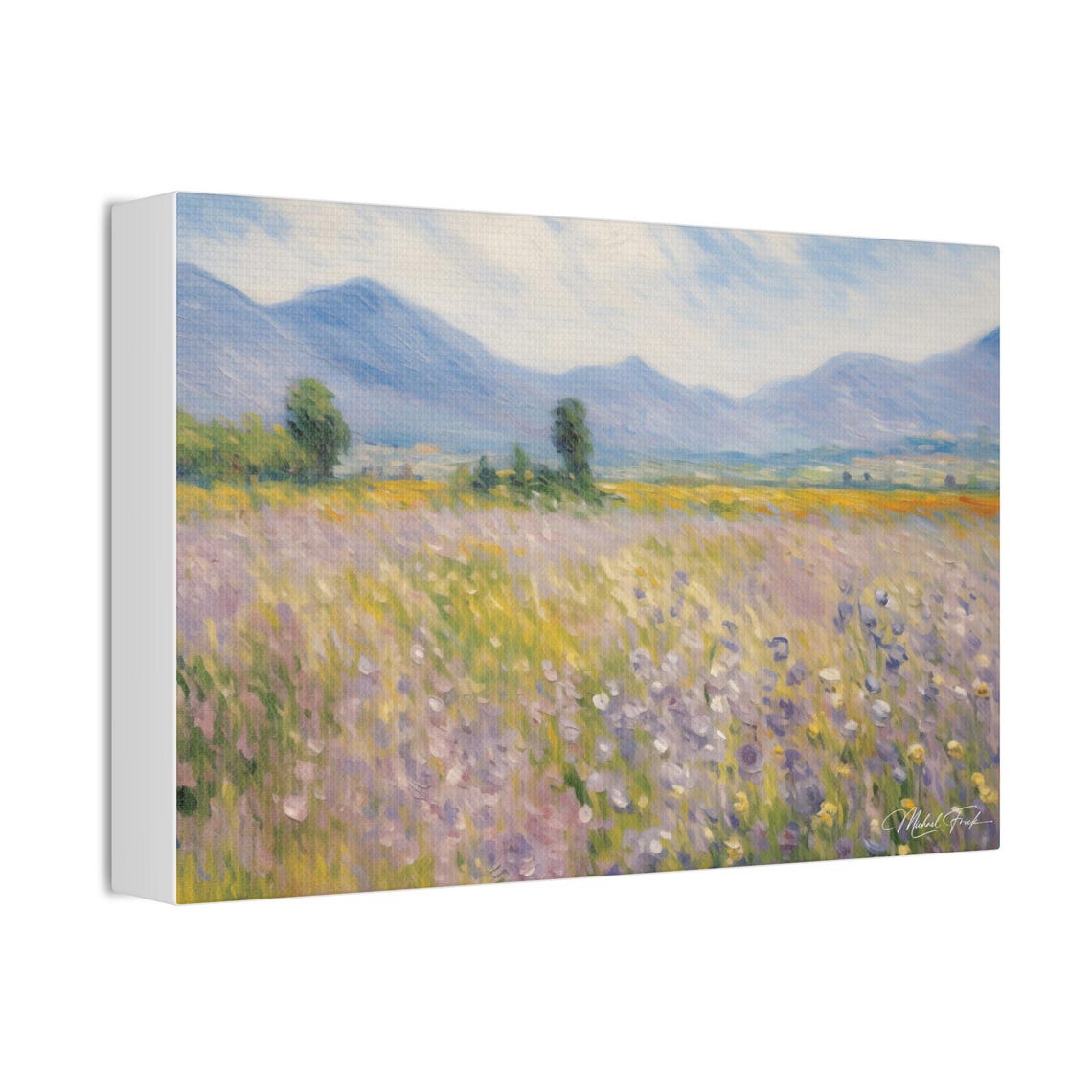 Impressionist Wildflower Meadow Mountain View Landscape Poster - Image 3