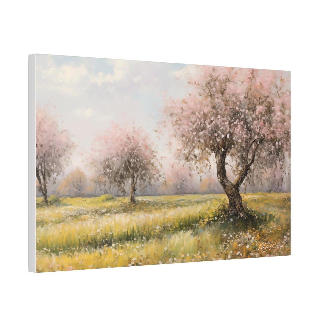 Blooming Cherry Trees Over A Golden Spring Meadow Art Poster - Image 5