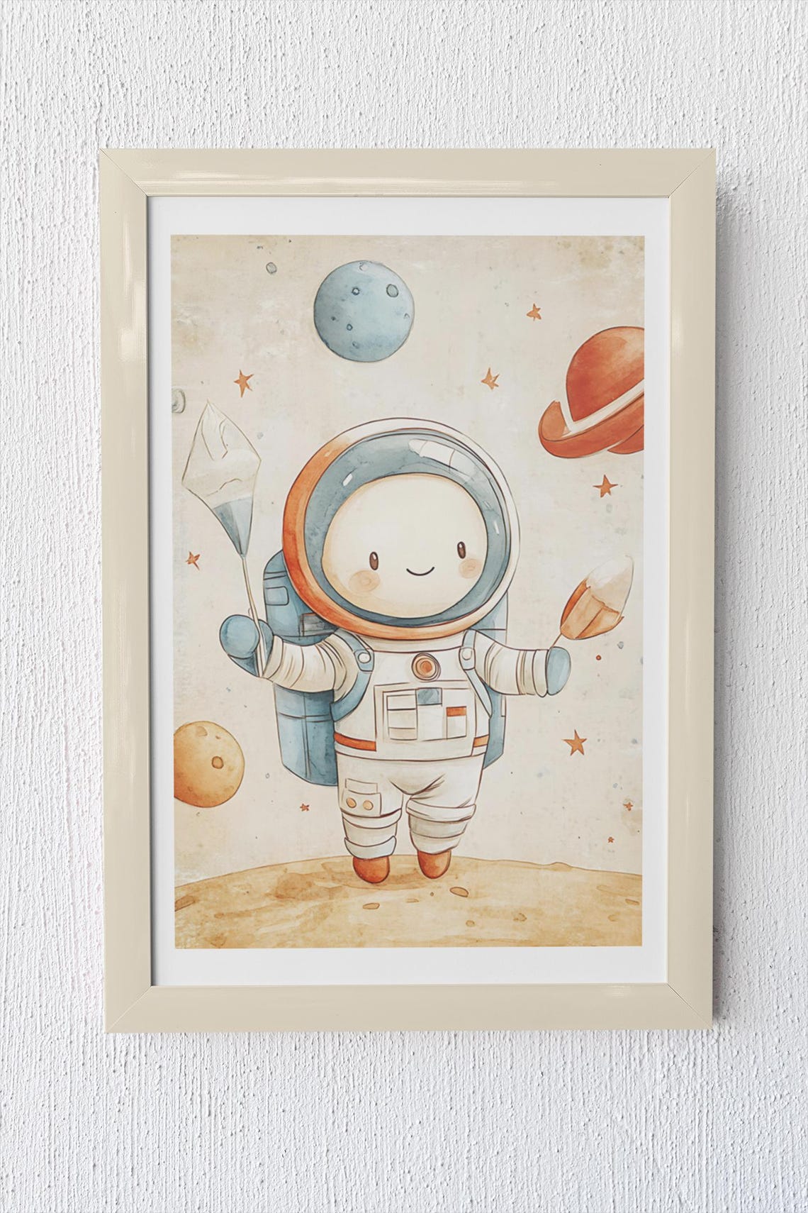 Whimsical Astronaut Kid With Planets Space Nursery Decor Poster