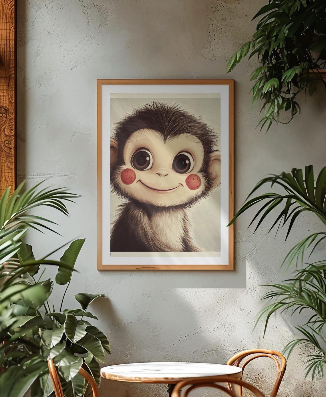 Adorable Big Eyed Baby Monkey Happy Smile Nursery Animal Poster