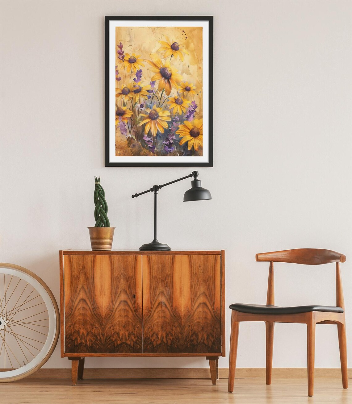 Sunflower Watercolor With Purple Wildflowers Golden Floral Poster - Image 3