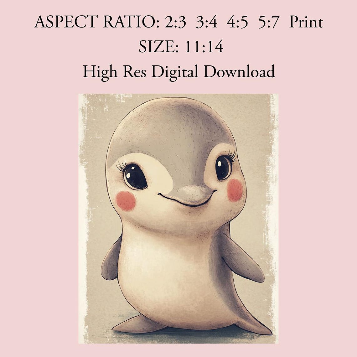 Adorable Baby Dolphin Ocean Nursery Animal Illustration Poster - Image 2