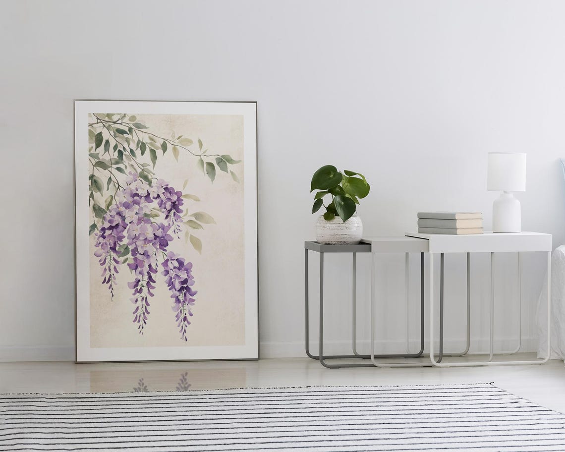 Lavender Wisteria Blossom Cluster Watercolor Romantic Art Poster - Image 2