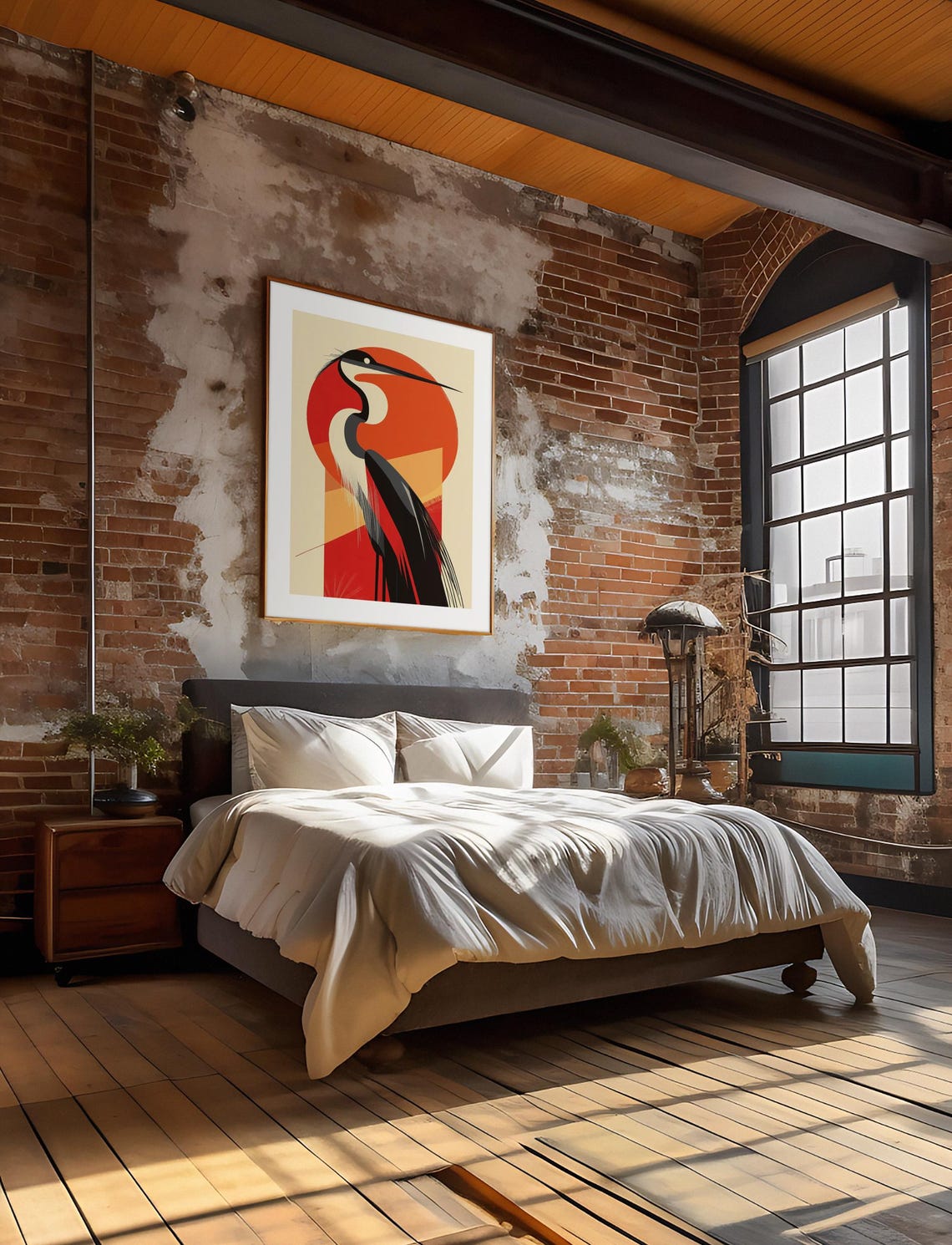 Japanese Red Crowned Crane Rising Red Sun Modern Asian Art Poster - Image 4