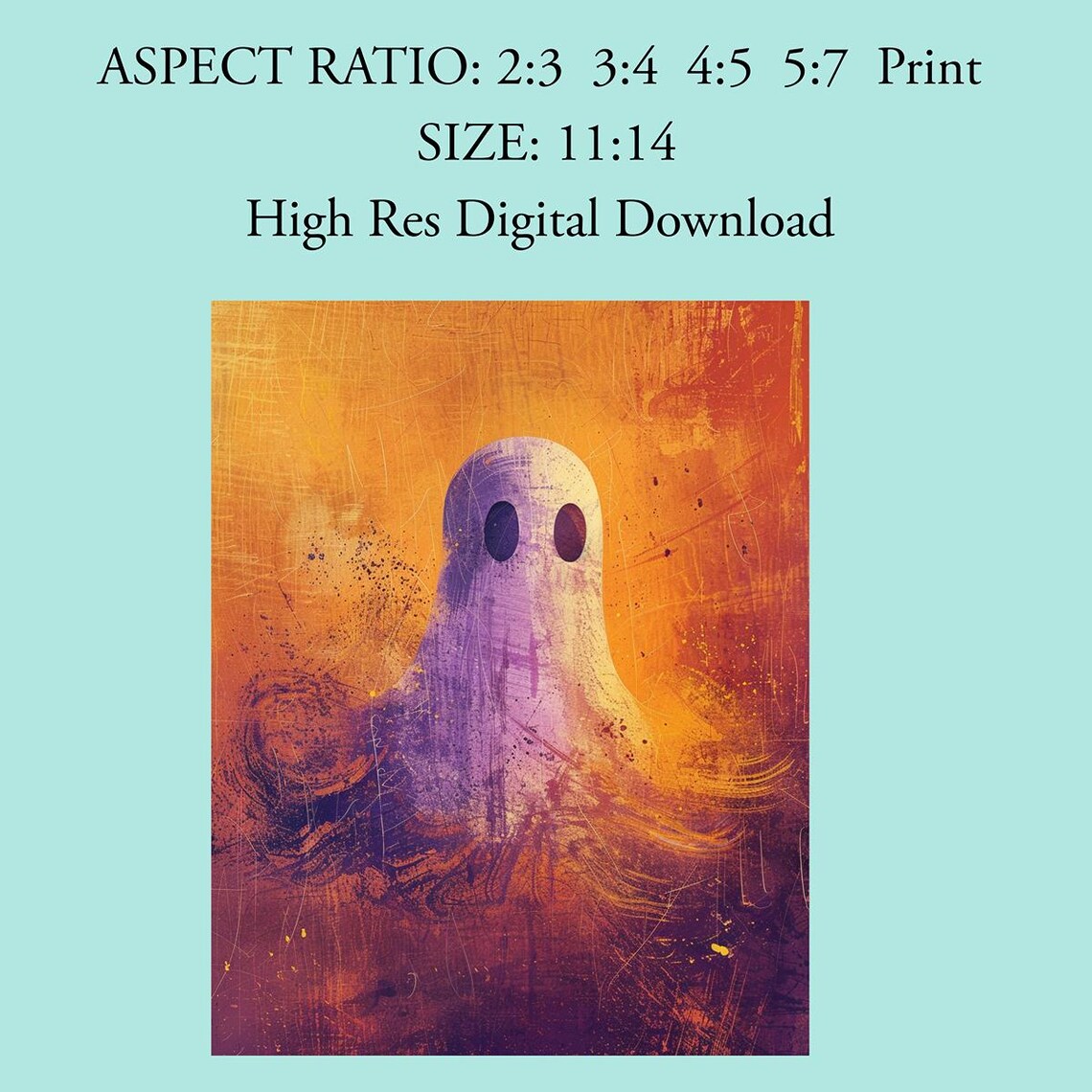 Cute Ghost On Orange Purple Gradient Whimsical Halloween Art Poster - Image 4