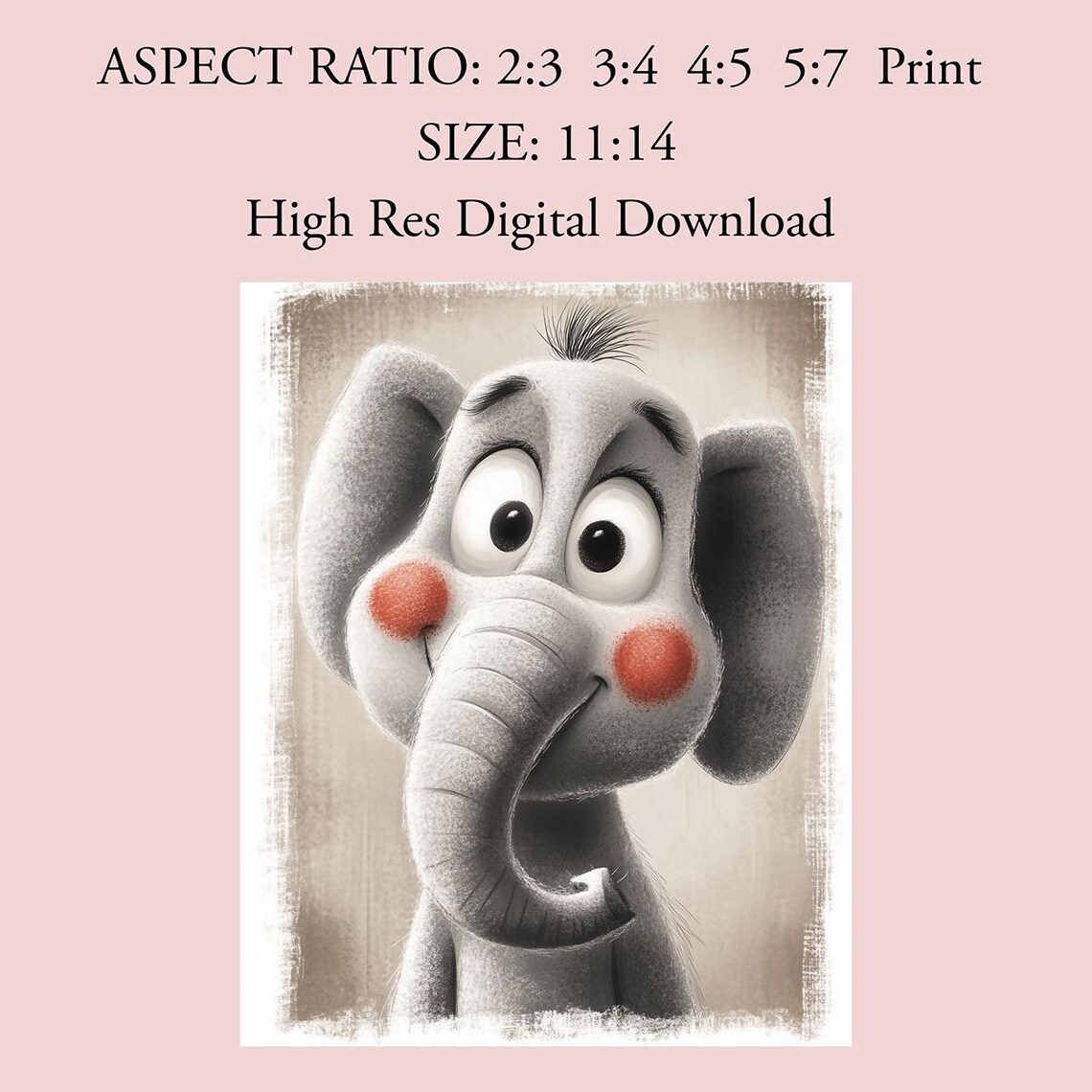 Cute Smiling Baby Elephant Portrait Safari Nursery Animal Wall Art - Image 2