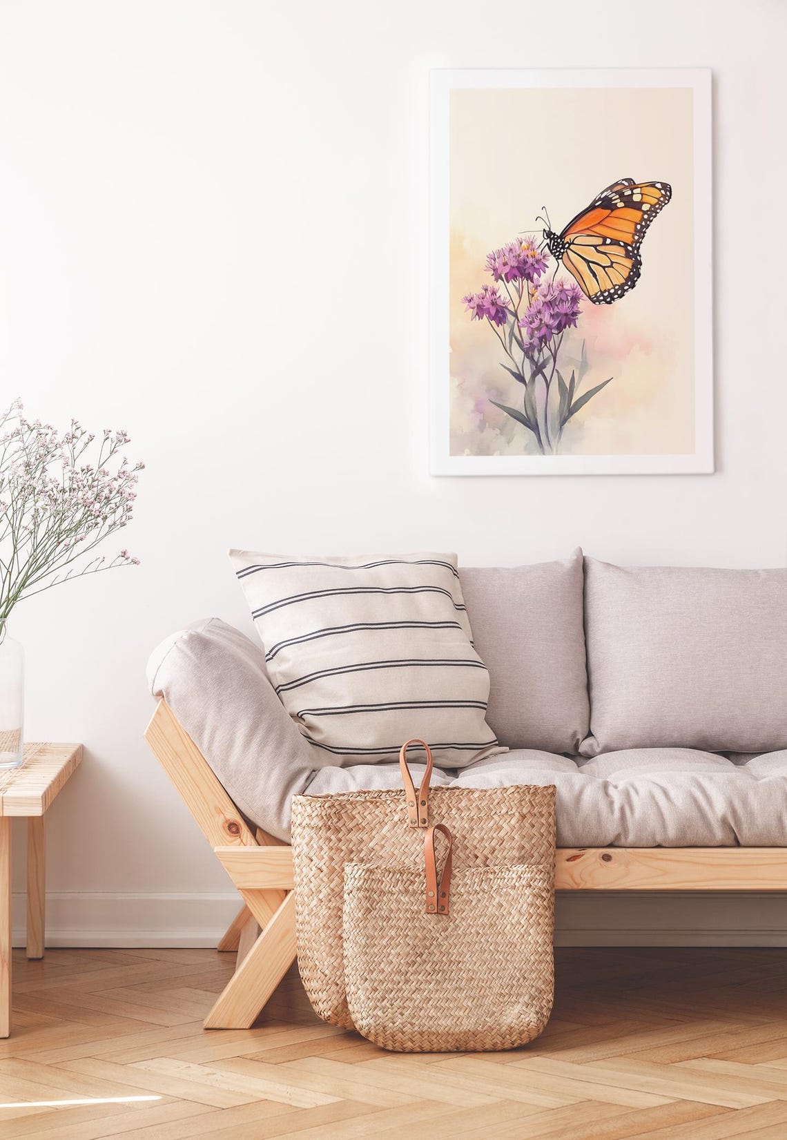 Monarch Butterfly Perched on Purple Flowers Watercolor Poster - Image 3