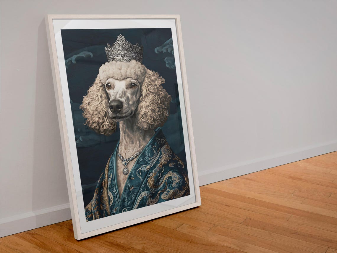 Regal Poodle Royal Dog Portrait With Crown Majestic Art Poster