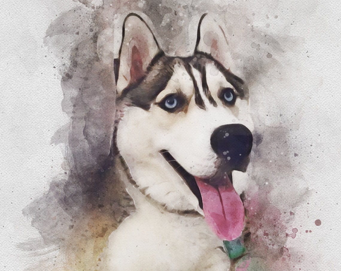 Siberian Husky Blue Eyes Watercolor Dog Portrait Gift Art Print