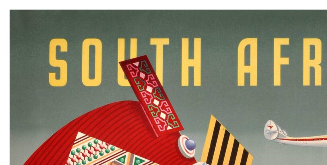 Qantas South Africa So Near Beaded Portrait Vintage Travel Poster - Image 2