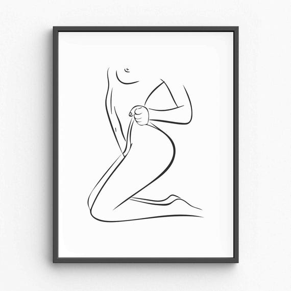 Women Erotic Line Art Print Adult Nudity Drawing Nude Minimalist Wall Bedroom