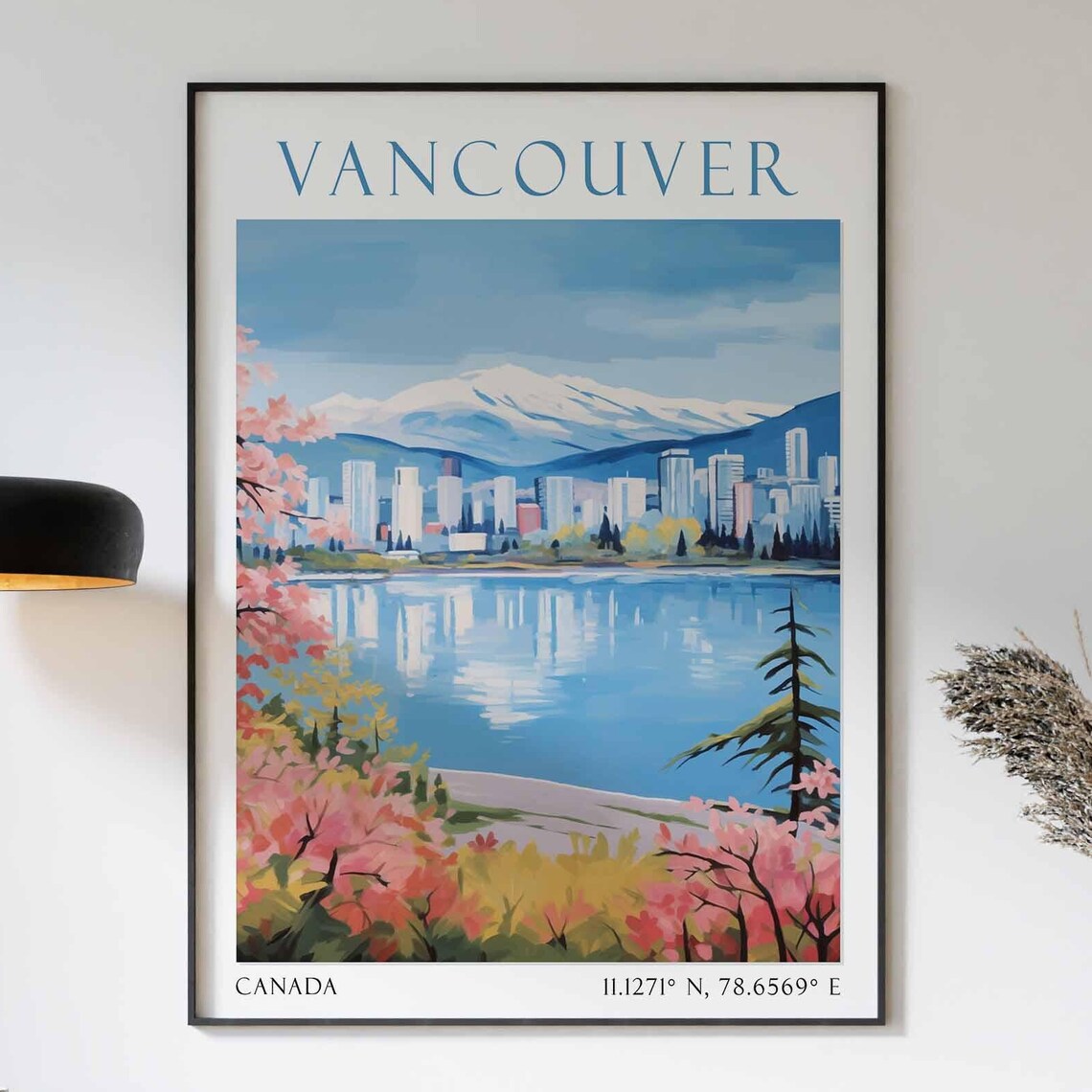 Vancouver Canada Skyline Blossom Waterfront Mountains Poster