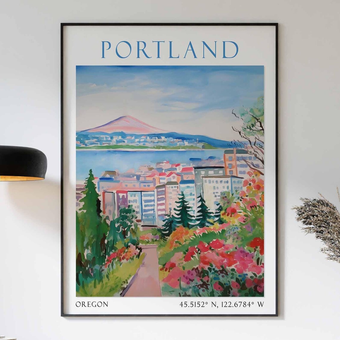 Portland Oregon City View Mount Hood Flower Garden Rose City Poster