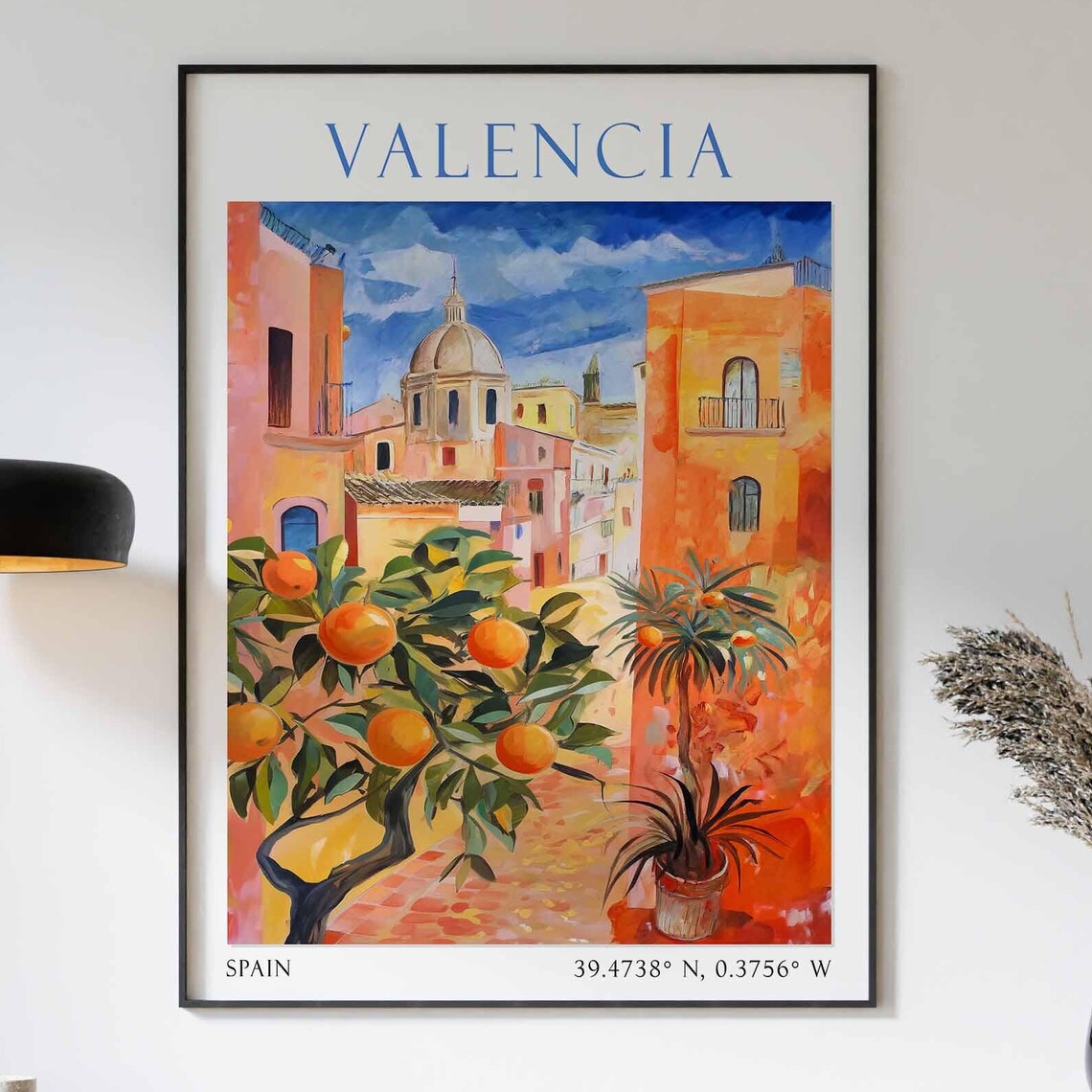 Valencia Spain Orange Tree Old Town Dome Mediterranean Travel Poster