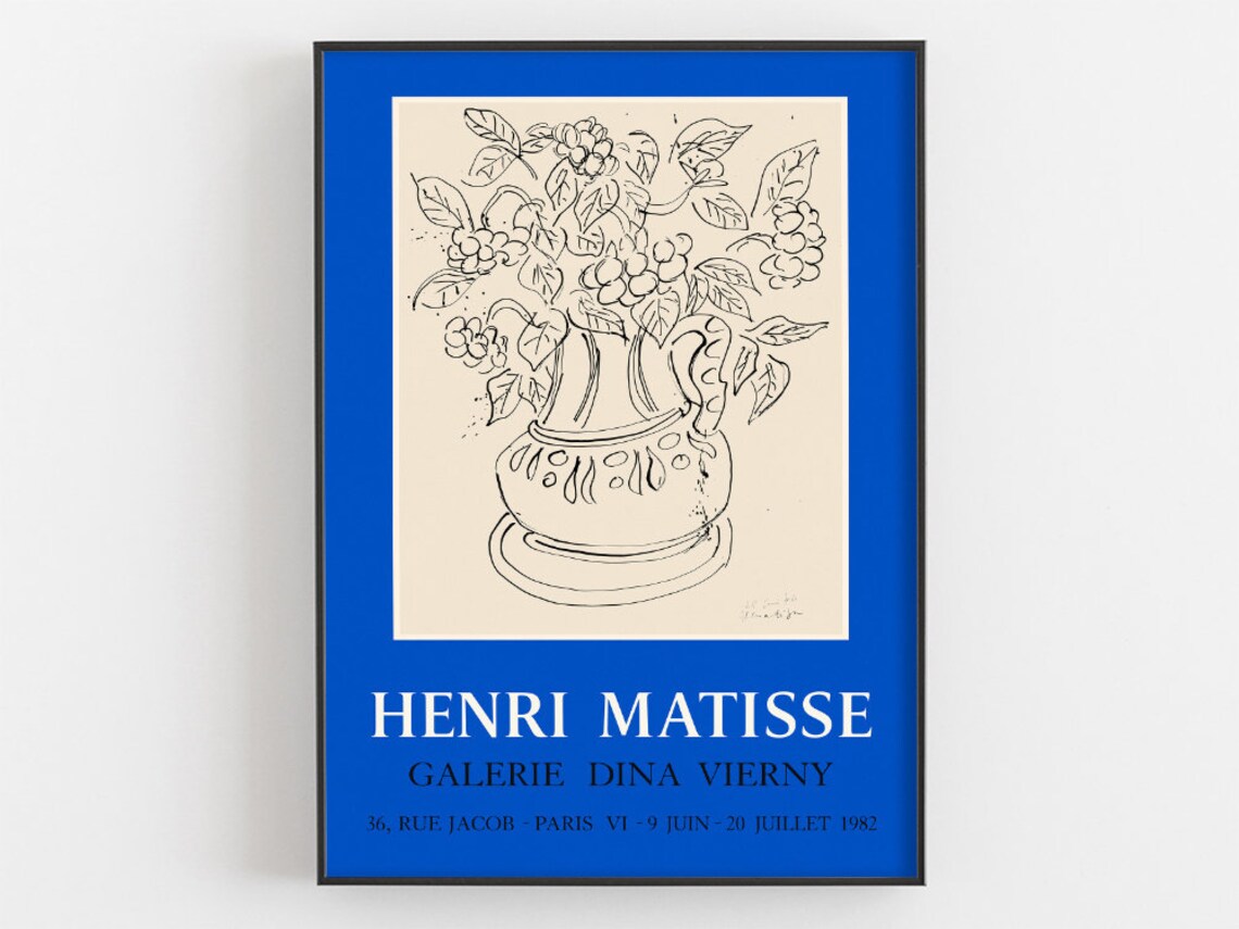 Henri Matisse Flower Pitcher Ink Line Drawing 1982 Paris Gallery Poster
