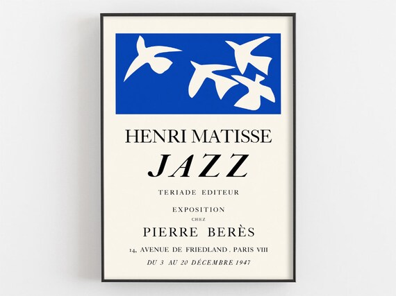 Matisse Jazz Exhibition Poster Chez Pierre Bers Museum Wall Art Henri Matisse Print Doves Modern Home Decor Birds Artwork Artist Gifts