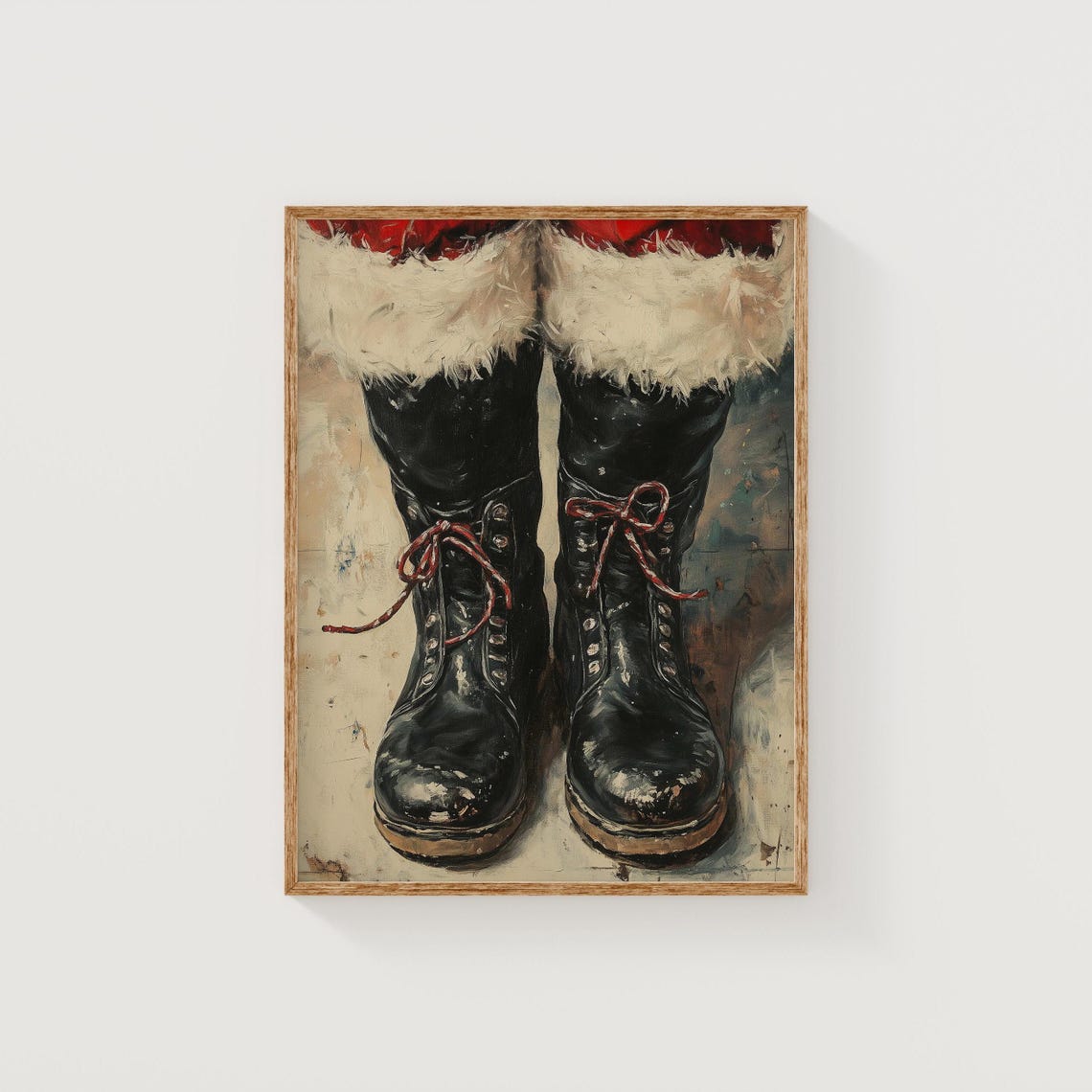 Santa Boots with Red Laces Rustic Christmas Vintage Style Poster - Image 4